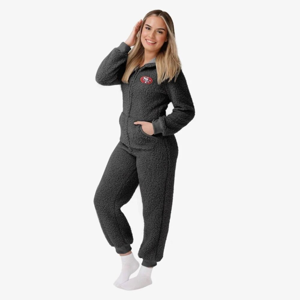 San Francisco 49ers Pajamas Womens XL Black Sherpa One Piece NFL Licensed
